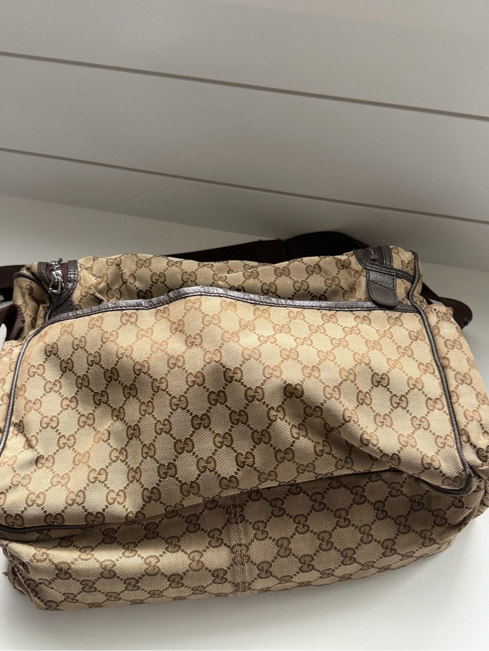 Gucci Beige GG Canvas Crossbody Messenger Bag with Brown Strap - Picture 8 of 8